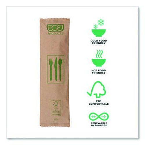 Eco-Products Wood Cutlery, General Purpose, Fork/Knife/Napkin/Spoon, Natural, 500/Carton (EPS215)