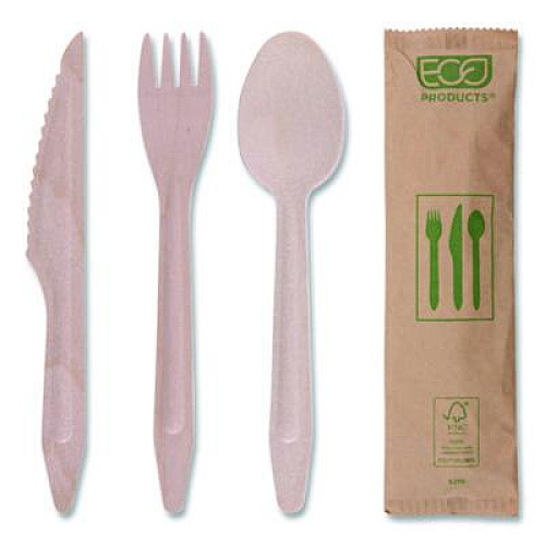 Eco-Products Wood Cutlery, General Purpose, Fork/Knife/Napkin/Spoon, Natural, 500/Carton (EPS215)