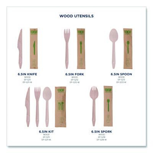 Eco-Products Wood Cutlery, General Purpose, Fork/Knife/Napkin/Spoon, Natural, 500/Carton (EPS215)