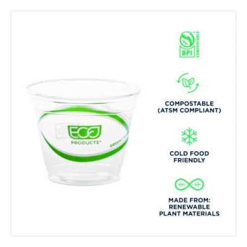 Eco-Products GreenStripe Renewable and Compostable Cold Cups, 9 oz, Plastic, Clear, 50/Pack, 20 Packs/Carton (EPCC9SGS)