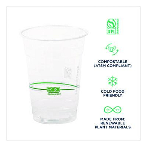 Eco-Products GreenStripe Renewable and Compostable Cold Cups Convenience Pack, 16 oz, Plastic, Clear, 50/Pack (EPCC16GSPK)