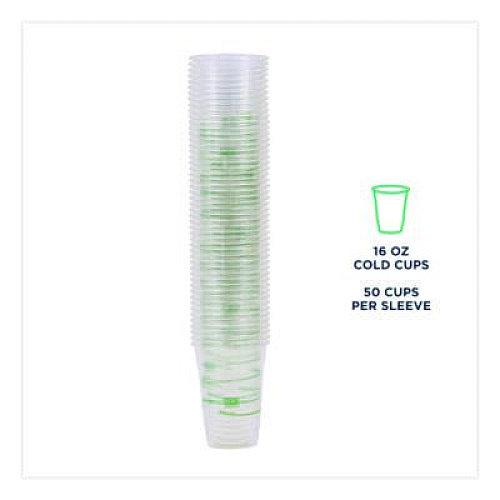 Eco-Products GreenStripe Renewable and Compostable Cold Cups Convenience Pack, 16 oz, Plastic, Clear, 50/Pack (EPCC16GSPK)