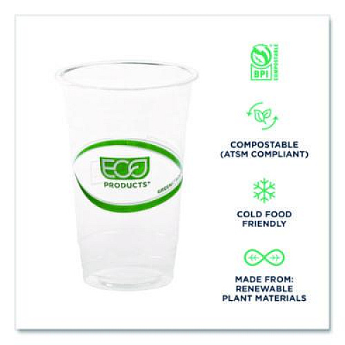 Eco-Products GreenStripe Renewable and Compostable Cold Cups, 20 oz, Plastic, Clear, 50/Pack, 20 Packs/Carton (EPCC20GS)