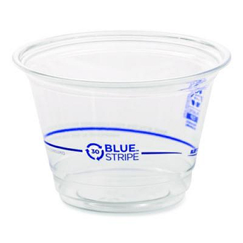 Eco-Products BlueStripe 25% Recycled Content Cold Cups, 9 oz, Plastic, Clear/Blue, 50/Pack, 20 Packs/Carton (EPCR9)