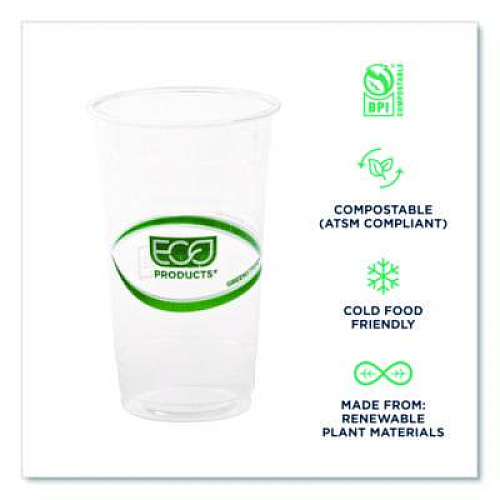 Eco-Products GreenStripe Renewable and Compostable PLA Cold Cups, 24 oz, Plastic, Clear, 50/Pack, 20 Packs/Carton (EPCC24GS)