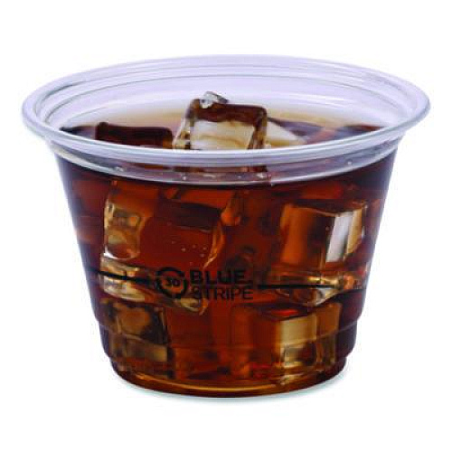 Eco-Products BlueStripe 25% Recycled Content Cold Cups, 9 oz, Plastic, Clear/Blue, 50/Pack, 20 Packs/Carton (EPCR9)