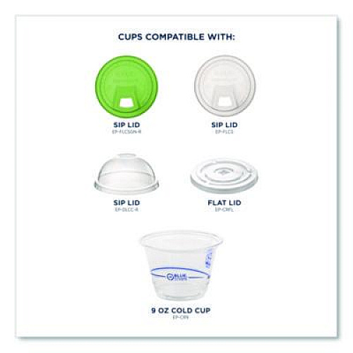 Eco-Products BlueStripe 25% Recycled Content Cold Cups, 9 oz, Plastic, Clear/Blue, 50/Pack, 20 Packs/Carton (EPCR9)