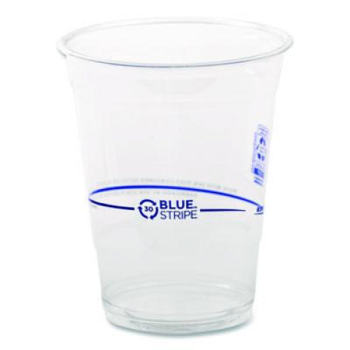 Eco-Products BlueStripe 25% Recycled Content Cold Cups, 16 oz, Plastic, Clear/Blue, 50/Pack, 20 Packs/Carton (EPCR16)