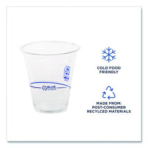 Eco-Products BlueStripe 25% Recycled Content Cold Cups, 12 oz, Plastic, Clear/Blue, 50/Pack, 20 Packs/Carton (EPCR12)