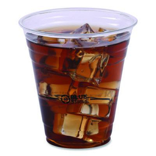 Eco-Products BlueStripe 25% Recycled Content Cold Cups, 12 oz, Plastic, Clear/Blue, 50/Pack, 20 Packs/Carton (EPCR12)