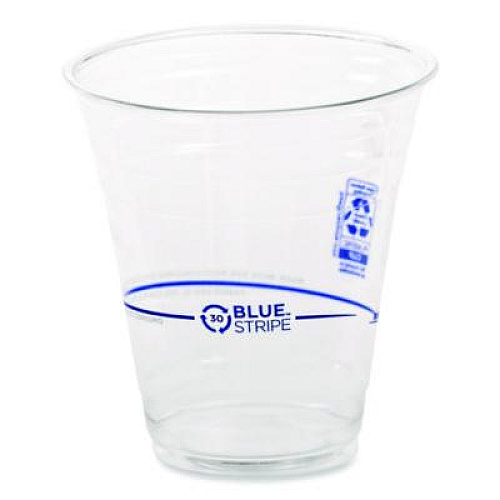 Eco-Products BlueStripe 25% Recycled Content Cold Cups, 12 oz, Plastic, Clear/Blue, 50/Pack, 20 Packs/Carton (EPCR12)
