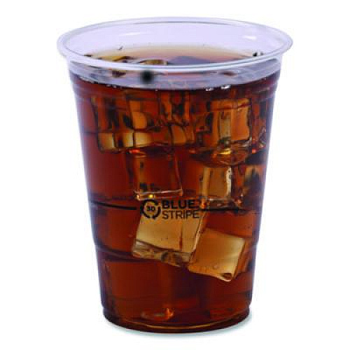 Eco-Products BlueStripe 25% Recycled Content Cold Cups, 16 oz, Plastic, Clear/Blue, 50/Pack, 20 Packs/Carton (EPCR16)