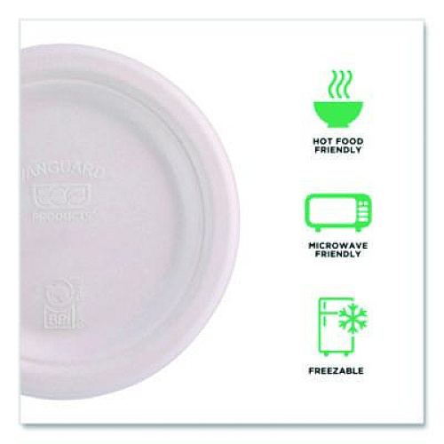 Eco-Products Vanguard Renewable and Compostable Sugarcane Plates, 7" dia, White, 1,000/Carton (EPP011NFA)