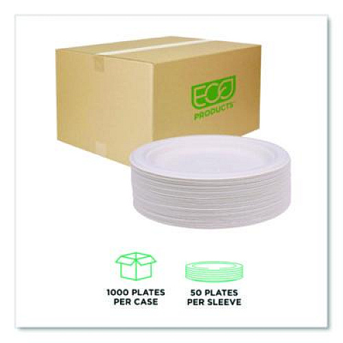 Eco-Products Vanguard Renewable and Compostable Sugarcane Plates, 7" dia, White, 1,000/Carton (EPP011NFA)
