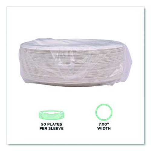 Eco-Products Vanguard Renewable and Compostable Sugarcane Plates, 7" dia, White, 1,000/Carton (EPP011NFA)