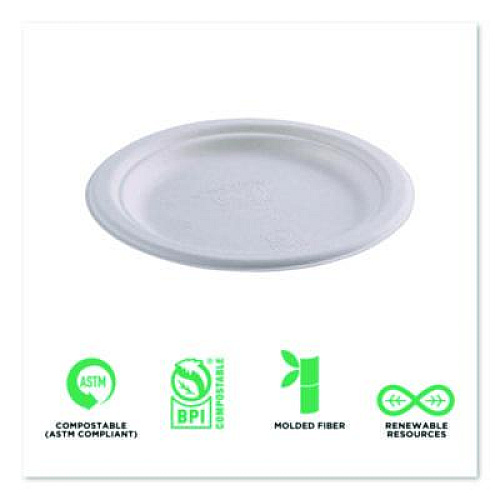 Eco-Products Vanguard Renewable and Compostable Sugarcane Plates, 7" dia, White, 1,000/Carton (EPP011NFA)