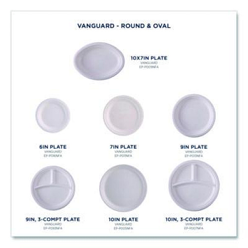 Eco-Products Vanguard Renewable and Compostable Sugarcane Plates, 7" dia, White, 1,000/Carton (EPP011NFA)
