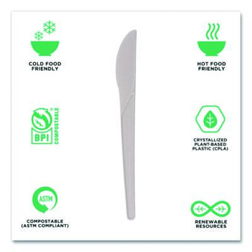 Eco-Products Plantware Compostable Cutlery, Knife, Plastic, Pearl White, 50/Pack, 20 Packs/Carton (EPS011)