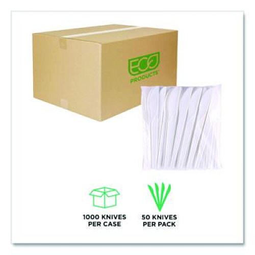 Eco-Products Plantware Compostable Cutlery, Knife, Plastic, Pearl White, 50/Pack, 20 Packs/Carton (EPS011)