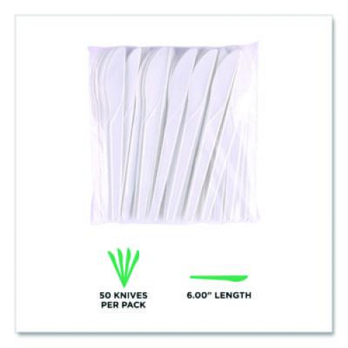 Eco-Products Plantware Compostable Cutlery, Knife, Plastic, Pearl White, 50/Pack, 20 Packs/Carton (EPS011)