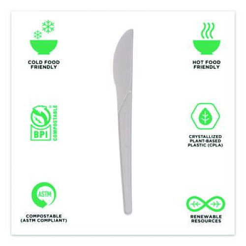 Eco-Products Plantware Compostable Cutlery, Knife, Plastic, White, 1,000/Carton (EPS011W)