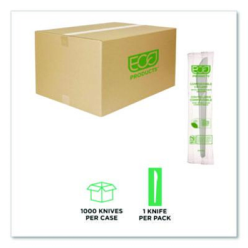 Eco-Products Plantware Compostable Cutlery, Knife, Plastic, White, 1,000/Carton (EPS011W)