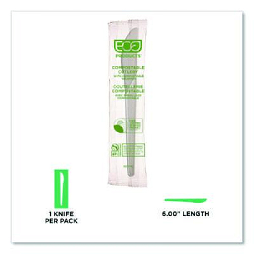 Eco-Products Plantware Compostable Cutlery, Knife, Plastic, White, 1,000/Carton (EPS011W)