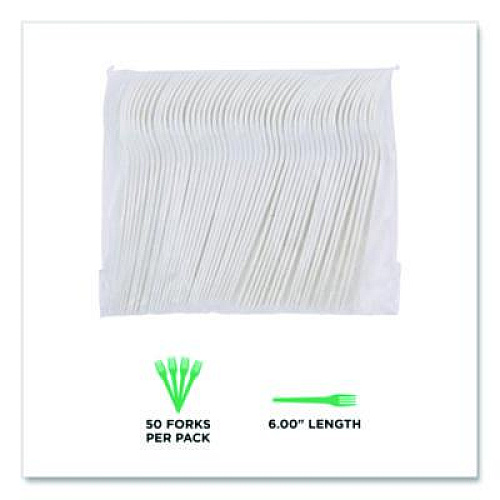 Eco-Products Plantware Compostable Cutlery, Fork, Plastic, Pearl White, 50/Pack, 20 Packs/Carton (EPS012)