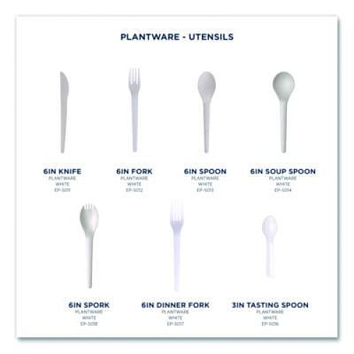 Eco-Products Plantware Compostable Cutlery, Fork, Plastic, Pearl White, 50/Pack, 20 Packs/Carton (EPS012)