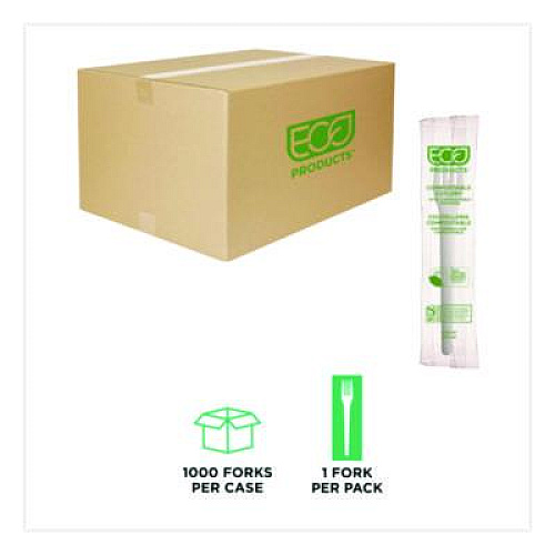 Eco-Products Plantware Compostable Cutlery, Fork, Plastic, White, 1,000/Carton (EPS012W)