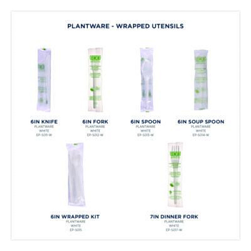 Eco-Products Plantware Compostable Cutlery, Fork, Plastic, White, 1,000/Carton (EPS012W)