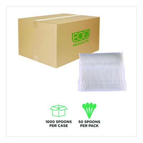 Eco-Products Plantware Compostable Cutlery, Spoon, Plastic, Pearl White, 50/Pack, 20 Pack/Carton (EPS013)