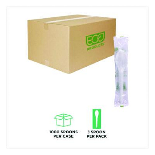 Eco-Products Plantware Compostable Cutlery, Spoon, Plastic, White, 1,000/Carton (EPS013W)