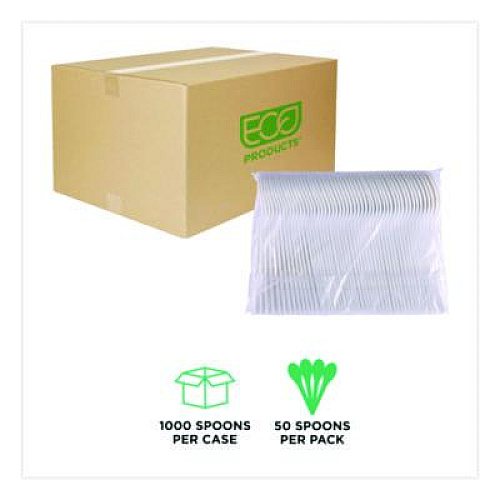 Eco-Products Plantware Compostable Soup Spoon, Heavyweight, Plastic, White, 50/Pack, 20 Packs/Carton (EPS014)