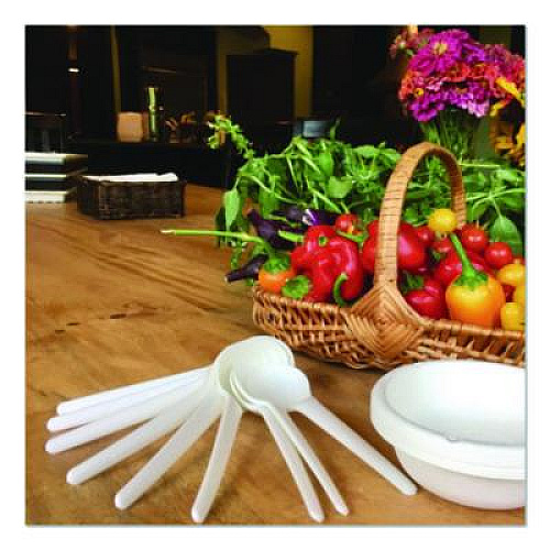 Eco-Products Plantware Compostable Soup Spoon, Heavyweight, Plastic, White, 50/Pack, 20 Packs/Carton (EPS014)