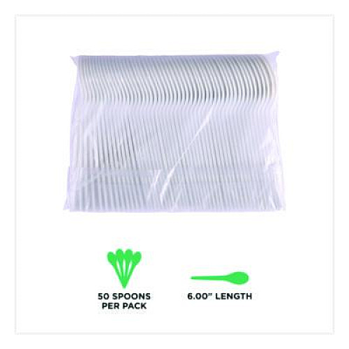 Eco-Products Plantware Compostable Soup Spoon, Heavyweight, Plastic, White, 50/Pack, 20 Packs/Carton (EPS014)