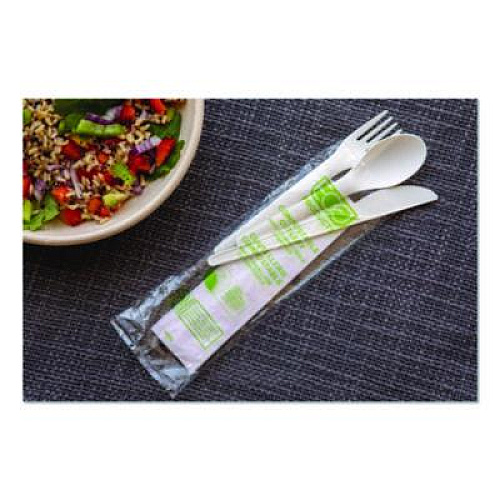 Eco-Products Plantware Compostable Cutlery Kit, Fork/Knife/Napkin/Spoon, Pearl White, 250 Kits/Carton (EPS015)
