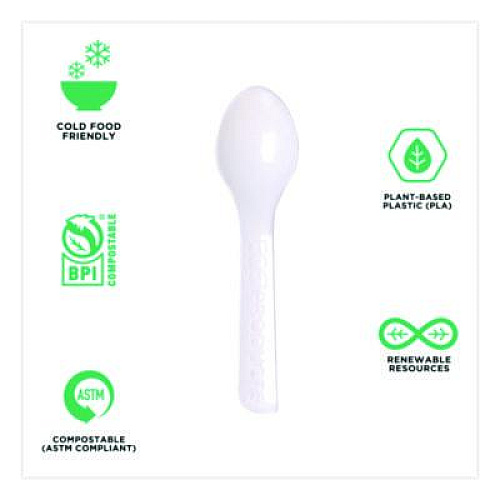 Eco-Products Plantware CPLA Tasting Spoon, Plastic, 3", White, 2,000/Carton (EPS016)