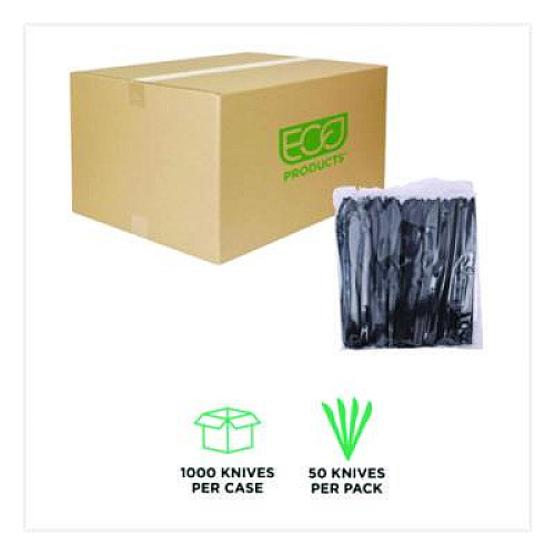 Eco-Products 100% Recycled Content Cutlery, Knife, Plastic, Black, 50/Pack, 20 Packs/Carton (EPS111)