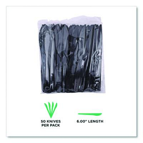 Eco-Products 100% Recycled Content Cutlery, Knife, Plastic, Black, 50/Pack, 20 Packs/Carton (EPS111)