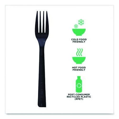 Eco-Products 100% Recycled Content Cutlery, Fork, Plastic, Black, 50/Pack, 20 Packs/Carton (EPS112)