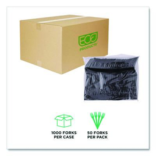 Eco-Products 100% Recycled Content Cutlery, Fork, Plastic, Black, 50/Pack, 20 Packs/Carton (EPS112)