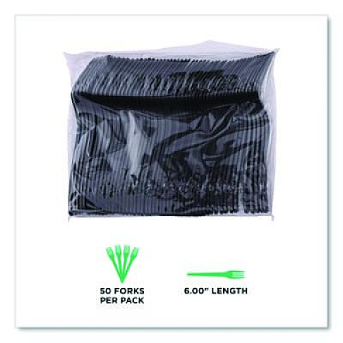 Eco-Products 100% Recycled Content Cutlery, Fork, Plastic, Black, 50/Pack, 20 Packs/Carton (EPS112)