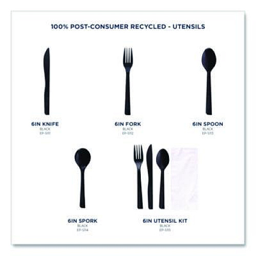 Eco-Products 100% Recycled Content Cutlery, Fork, Plastic, Black, 50/Pack, 20 Packs/Carton (EPS112)
