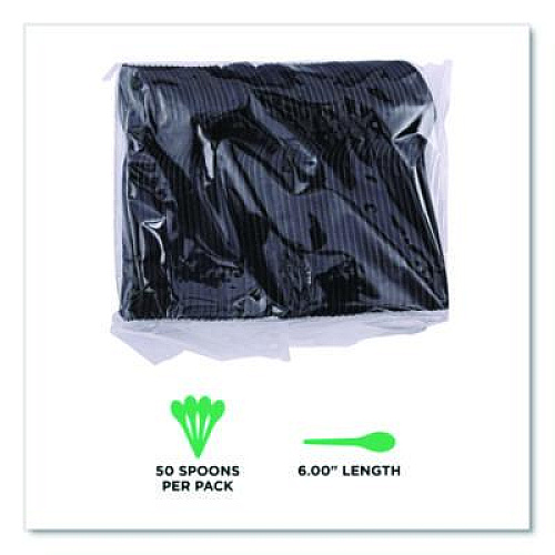 Eco-Products 100% Recycled Content Cutlery, Spoon, Plastic, Black, 50/Pack, 20 Pack/Carton (EPS113)