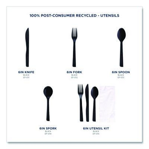 Eco-Products 100% Recycled Content Cutlery, Spoon, Plastic, Black, 50/Pack, 20 Pack/Carton (EPS113)