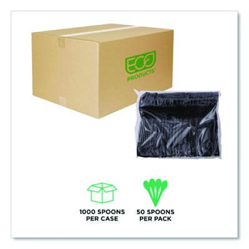 Eco-Products 100% Recycled Content Cutlery, Soup Spoon, Plastic, Black, 50/Pack, 20 Packs/Carton (EPS114)
