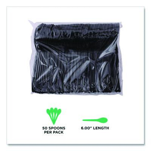 Eco-Products 100% Recycled Content Cutlery, Soup Spoon, Plastic, Black, 50/Pack, 20 Packs/Carton (EPS114)