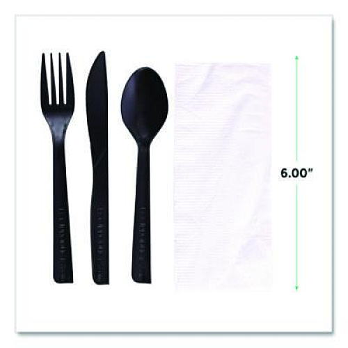 Eco-Products 100% Recycled Content Cutlery Kit, Heavyweight Fork/Knife/Soup Spoon/Spoon, Plastic, Black, 250/Carton (EPS115)