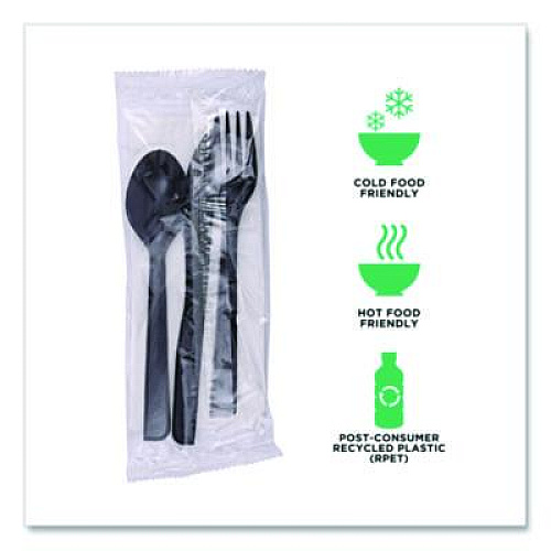 Eco-Products 100% Recycled Content Cutlery Kit, Heavyweight Fork/Knife/Soup Spoon/Spoon, Plastic, Black, 250/Carton (EPS115)